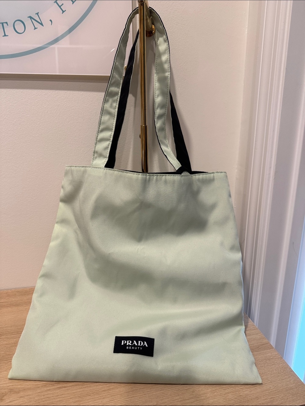 Prada Beauty Mint Green Tote Bag with Black Handles